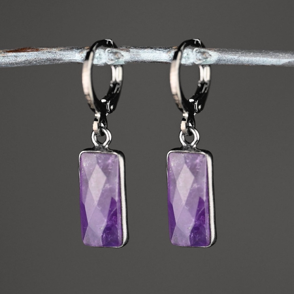 Rectangle Semi Precious Drop Earrings